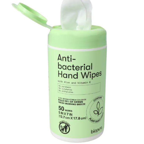 Biopure Plant Based Anti-Bacterial Hand Wipes with Aloe & Vitamin E, 50 ct Wipes - Picture 1 of 7